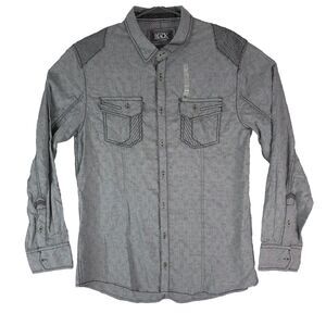 BKE Buckle Black Shirt Mens L Standard Fit Gray Mont Belvieu Long Sleeve Button
